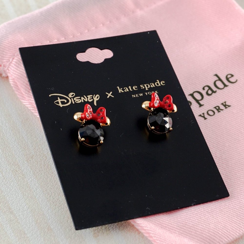 NWT Kate Spade x Disney Minnie Crystal Stud Earrings in Gold/Black